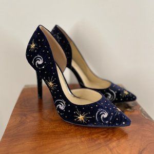 NWOT Rare Jessica Simpson Blue Velvet Galaxy Lucina 4 Pumps , 8.5 M